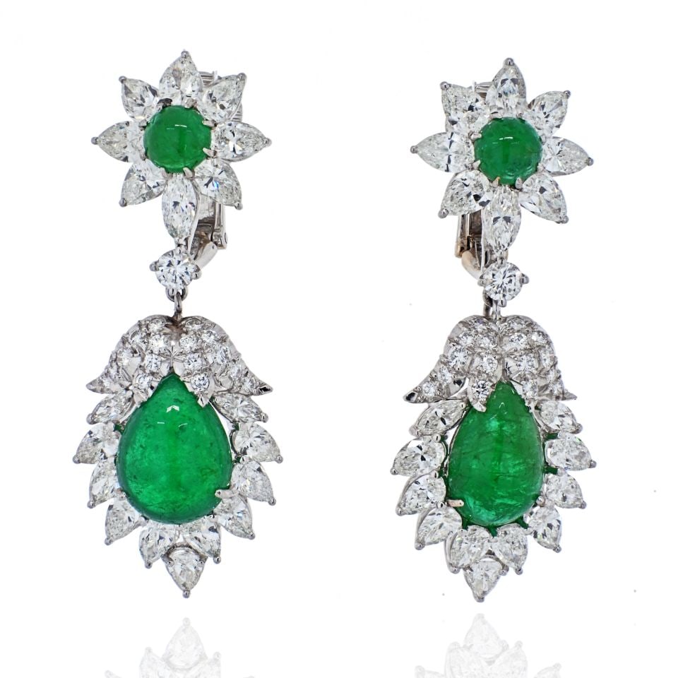 David Webb 1970s Platinum Emerald Diamond Earrings 13.5 Cts (1 of 4)