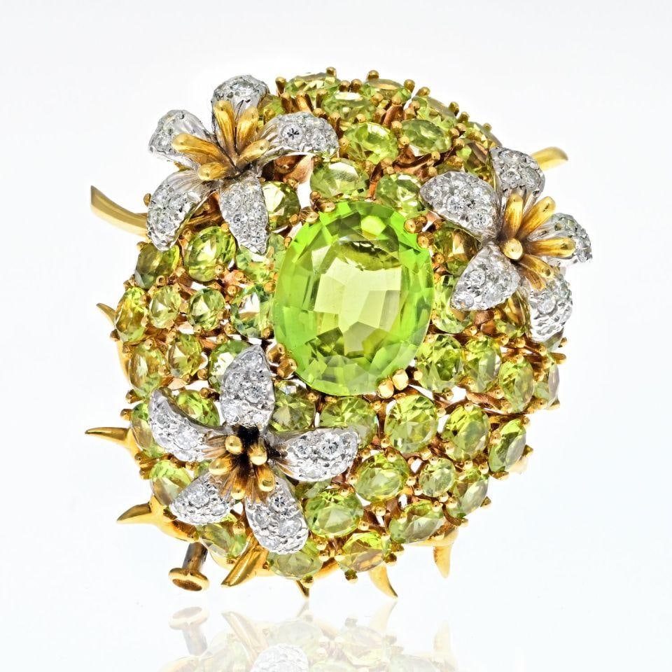 Tiffany Schlumberger Platinum 18K Gold Peridot Diamond Brooch (1 of 5)