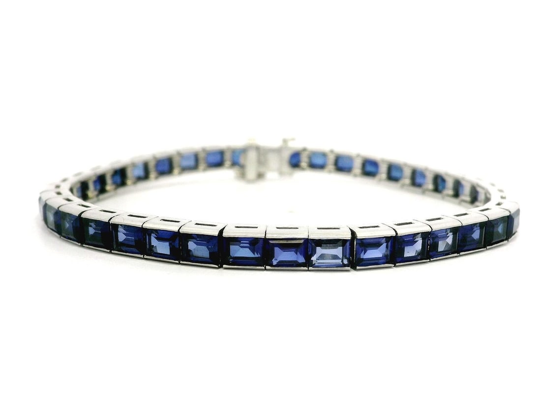 Vintage Platinum Line Tennis Bracelet with Synthetic Sapphire Stones (1 of 7)