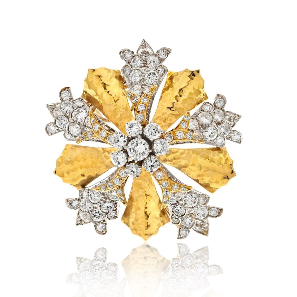 David Webb Platinum 18K Gold Snowflake Diamond Brooch 8 Cts (1 of 4)