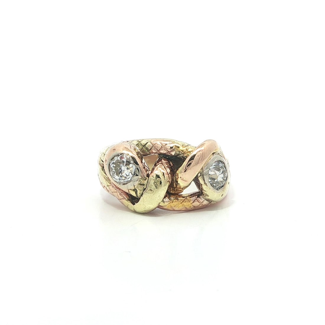 Antique Diamond Snake Ring in Yellow and Rose Gold with Old Mine Cut Stones (1 of 10)