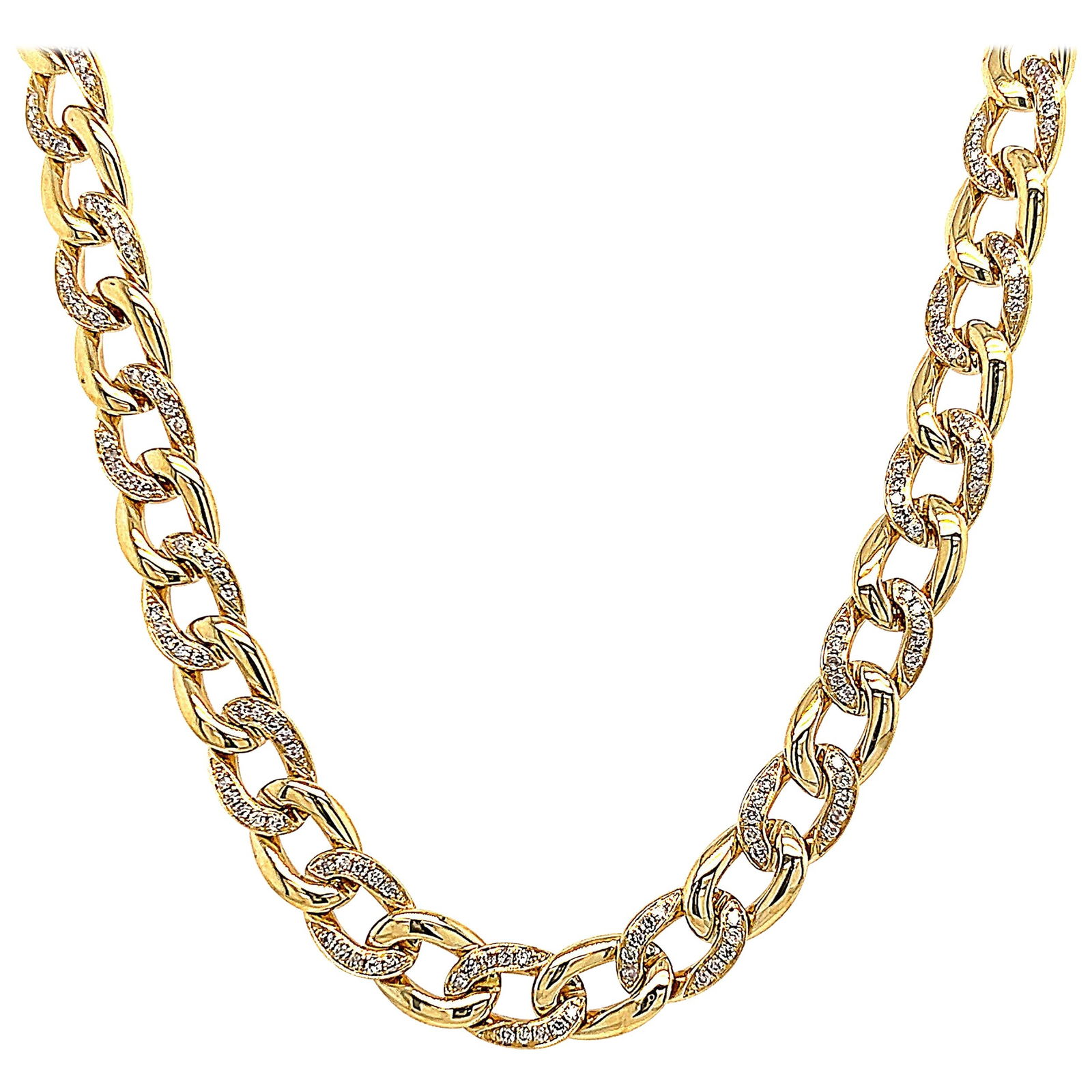 1.77ct Diamond Cuban Link Necklace 18k Yellow Gold GIA Appraised: 1.77ct Diamond Cuban Link Necklace 18k Yellow Gold GIA Appraised This stunning 1.77ct Diamond Cuban Link Necklace showcases an exquisite design crafted from 18k yellow gold. Featuring 360 round diamon