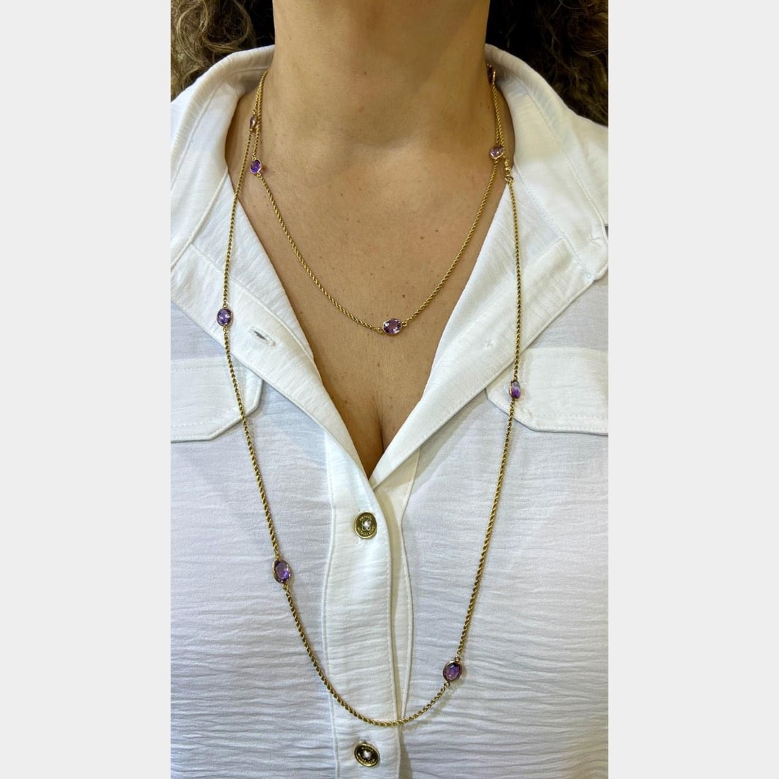 30 Carat Amethyst Necklace in 14K Yellow Gold 58 Inch (1 of 3)