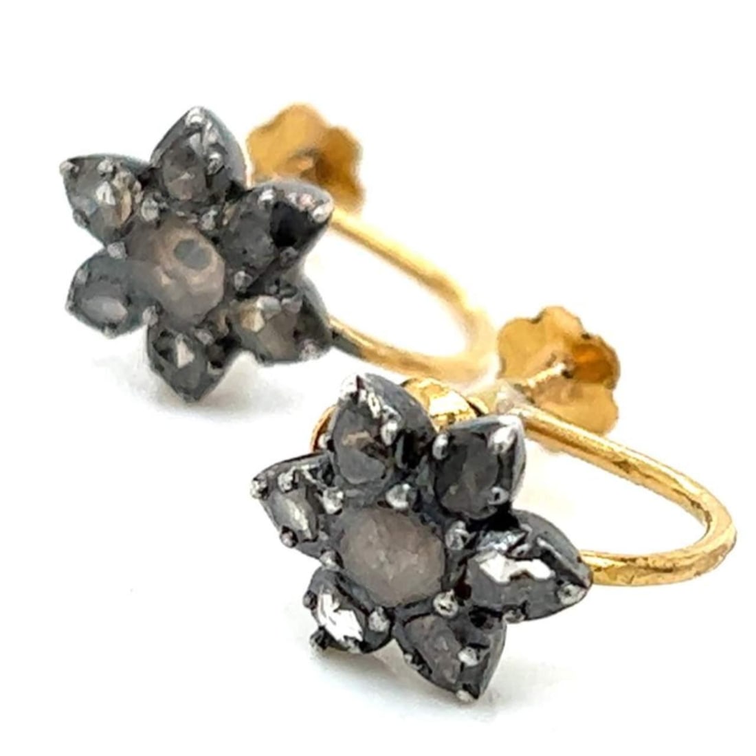 Victorian 18K Gold Silver Earrings with 0.60 Ct Rose-cut Diamonds (1 of 2)