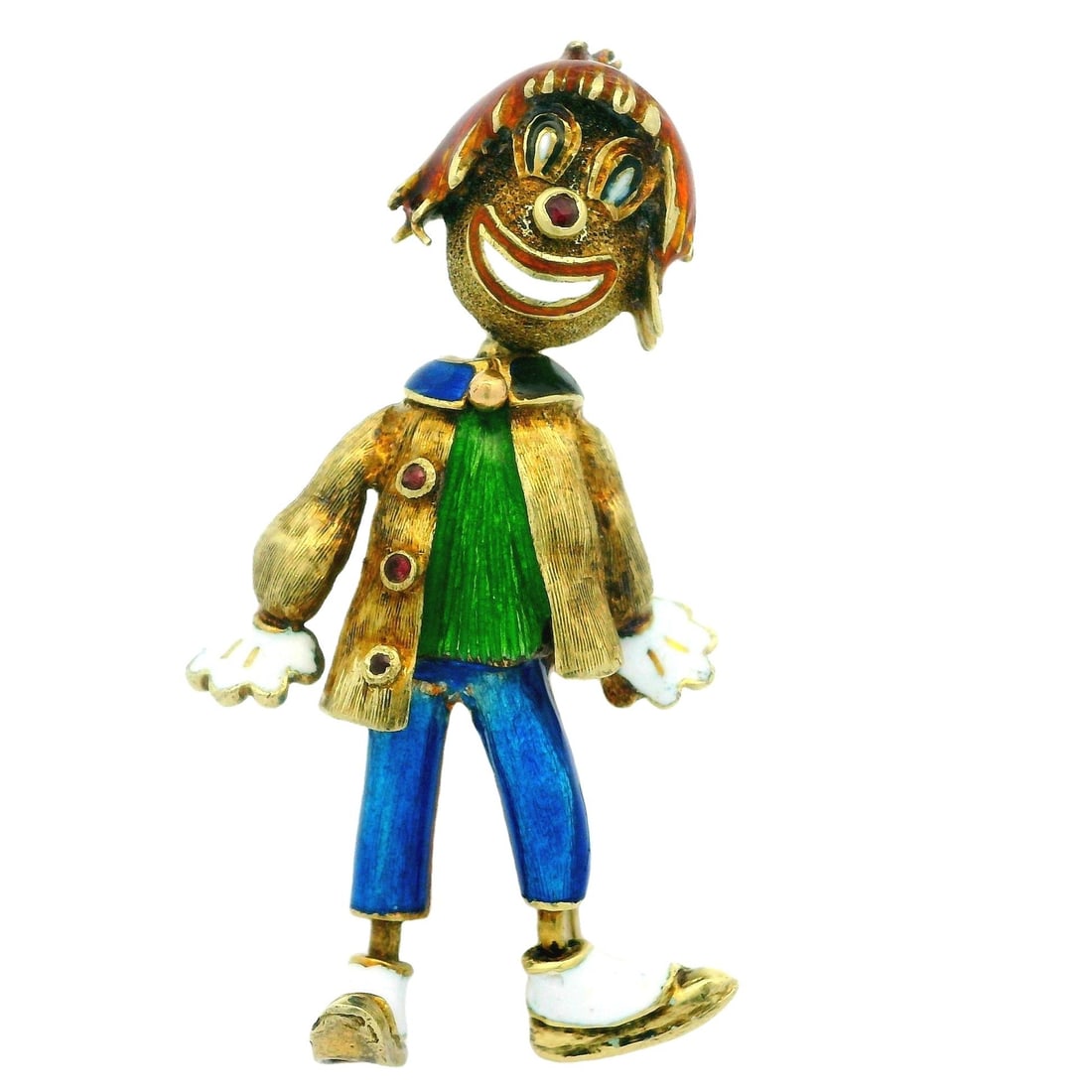 Vintage 14k Yellow Gold Moving Clown Brooch with Ruby Enamel (1 of 3)