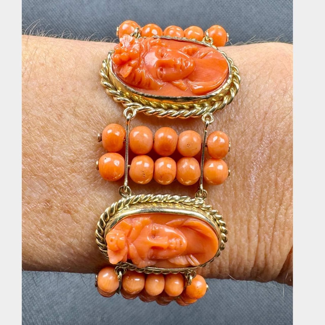 1960s 14K Yellow Gold Bracelet with Coral Accents (1 of 2)