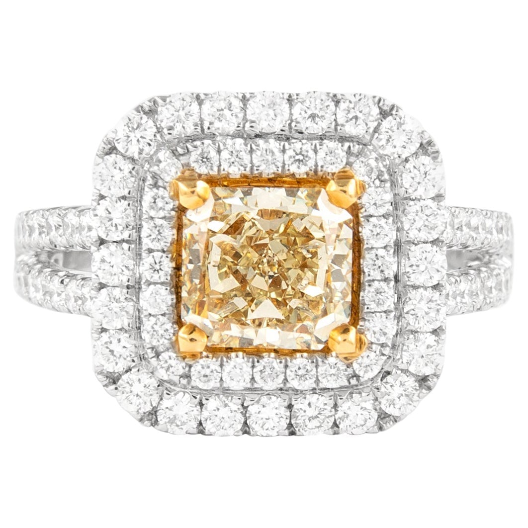 1.62ct Fancy Intense Yellow Diamond Halo Ring 18k Gold EGL Certified: 1.62ct Fancy Intense Yellow Diamond Halo Ring 18k Gold EGL Certified This exquisite contemporary ring features a stunning 1.62 ct Fancy Intense Yellow Diamond, radiantly cut and graded SI1 clarity, se
