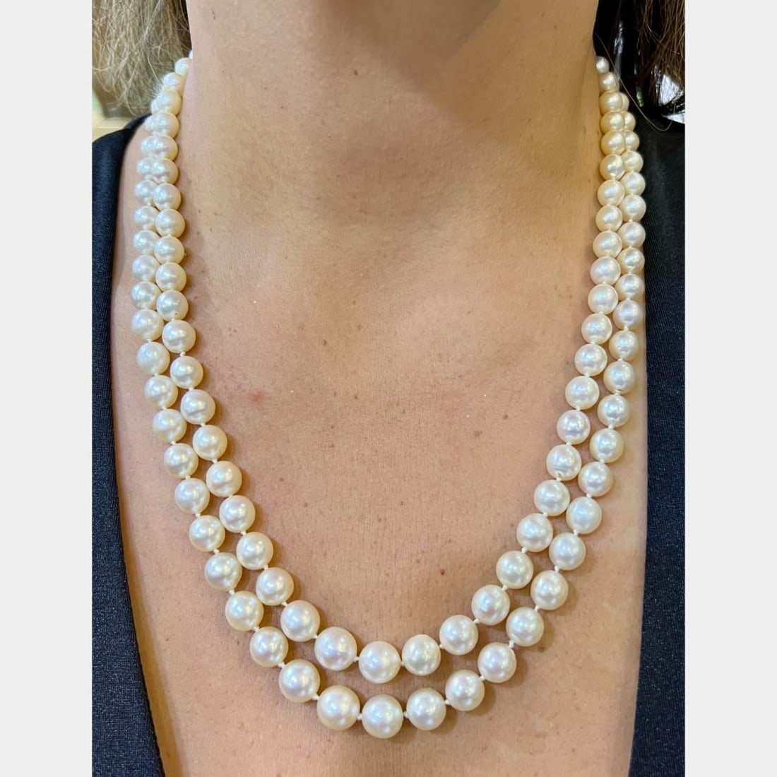 Antique 14K White Gold Cultured Pearl Diamond Necklace 24 Inches (1 of 3)