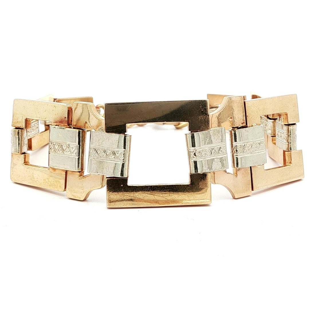 Vintage Retro 14k Solid Gold Geometric Open Link Bracelet 7.25 in (1 of 9)