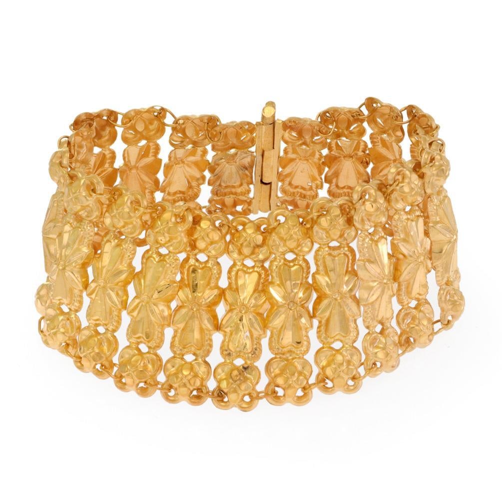 Vintage 22k Yellow Gold Floral Link Bracelet 32mm Wide (1 of 4)