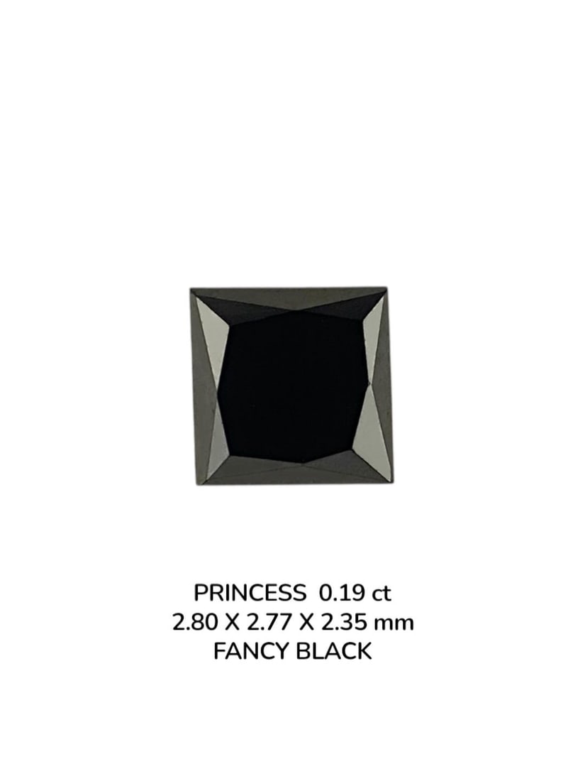 Loose Diamond - PRINCESS 0.19ct Fancy Black VVS2: Loose Diamond - PRINCESS 0.19ct Fancy Black VVS2 Source: Natural Shape: PRINCESS Carats: 0.19 Color: Fancy Black Certification: NONE PLEASE NOTE: Framed, Large, or heavy items do not have shipping cos