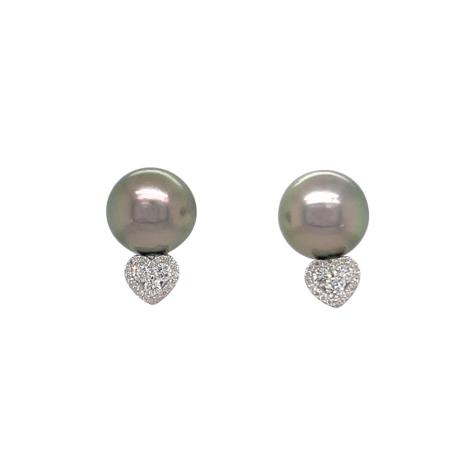 Harbor Diamonds 18K White Gold Tahitian Pearl Diamond Stud Earrings (1 of 7)