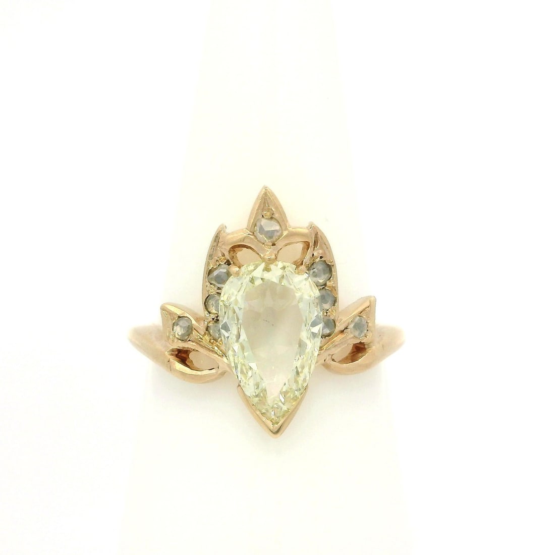 Antique Victorian 1.31ct GIA Pear Cut Diamond Tiara Ring in Rosy Yellow Gold (1 of 15)