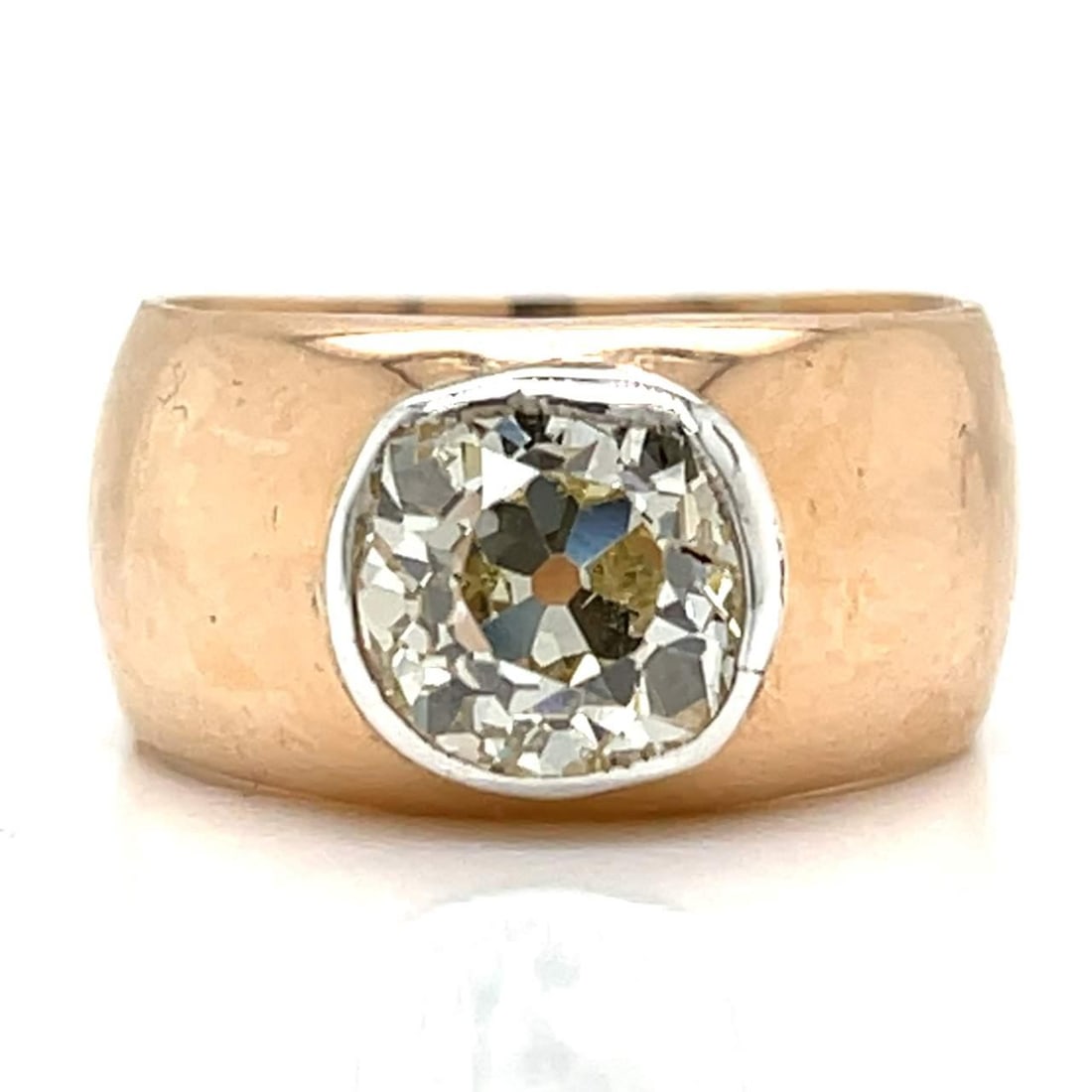 14K Rose Gold Ring with 2.50 Ct Old Mine Diamond Russian Hallmarks: 14K Rose Gold Ring with 2.50 Ct Old Mine Diamond Russian Hallmarks This exquisite 14K Rose Gold ring features an approximate 2.50 Ct. Old Mine Diamond that showcases a stunning N-O color and SI1-SI2 c