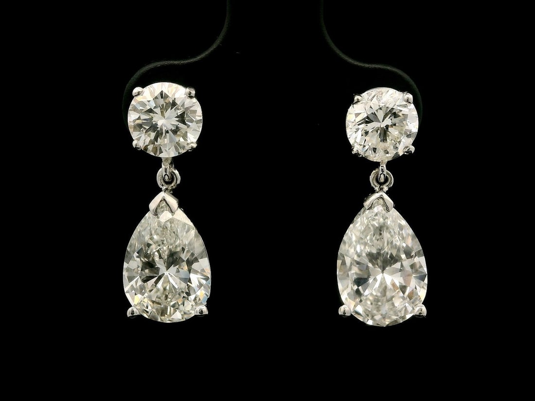 White Gold Dangle Earrings With GIA Certified Pear and Round Diamonds 4.87ctw (1 of 15)