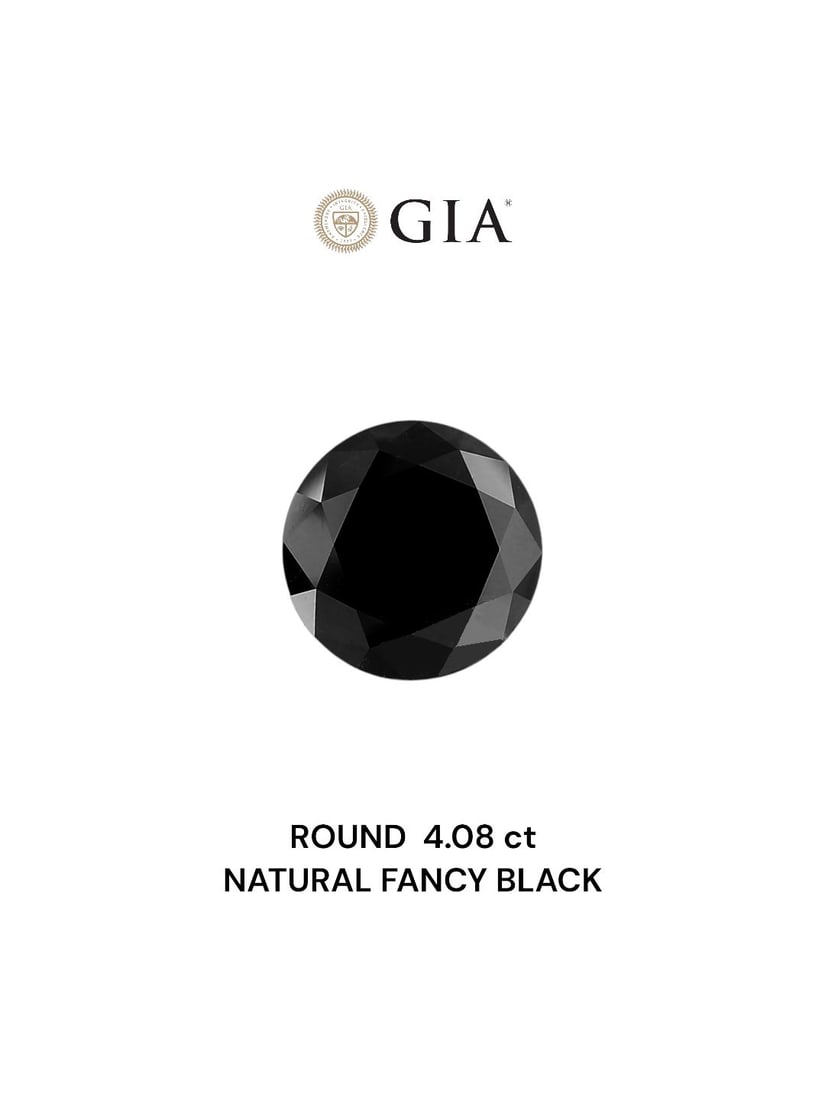 Loose Diamond - ROUND 4.08ct Fancy Black VVS2: Loose Diamond - ROUND 4.08ct Fancy Black VVS2 Source: Natural Shape: ROUND Carats: 4.08 Color: Fancy Black Certification: GIA Video: