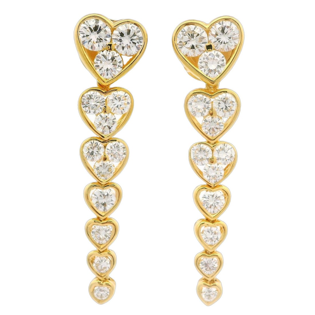 18k Yellow Gold 6.44ct Diamond Heart Dangle Earrings (1 of 14)