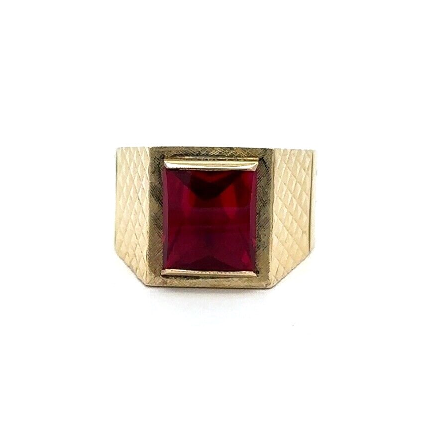 Vintage 14K Yellow Gold Red Stone Illusion Texture Ring Size 11.5 (1 of 7)
