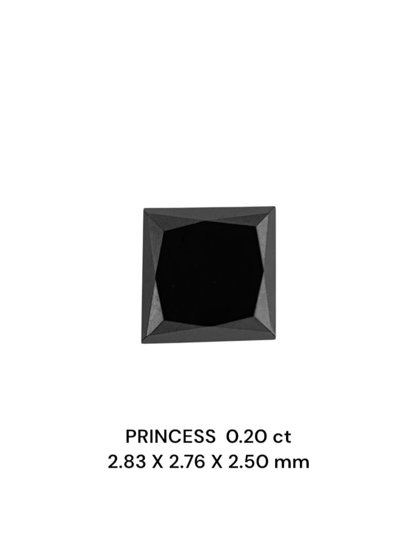 Loose Diamond - PRINCESS 0.2ct Fancy Black VVS2: Loose Diamond - PRINCESS 0.2ct Fancy Black VVS2 Source: Natural Shape: PRINCESS Carats: 0.2 Color: Fancy Black Certification: NONE PLEASE NOTE: Framed, Large, or heavy items do not have shipping costs