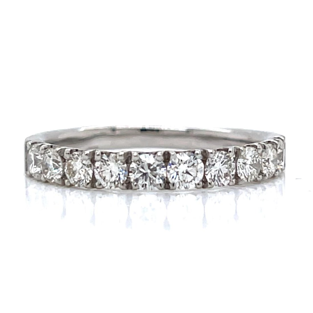 Diamond Anniversary Band in 14K White Gold with 1.00 Carat Total Weight: Diamond Anniversary Band in 14K White Gold with 1.00 Carat Total Weight This 14K white gold anniversary band features ten diamonds with a total weight of approximately 1.00 carat, showcasing F-H color