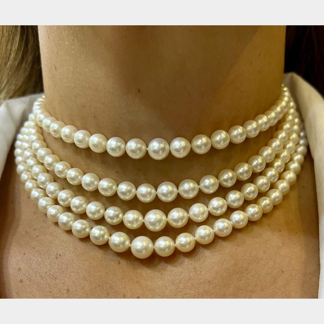 Art Deco Platinum 4-Strand Pearl Necklace with Ruby and Diamonds (1 of 6)