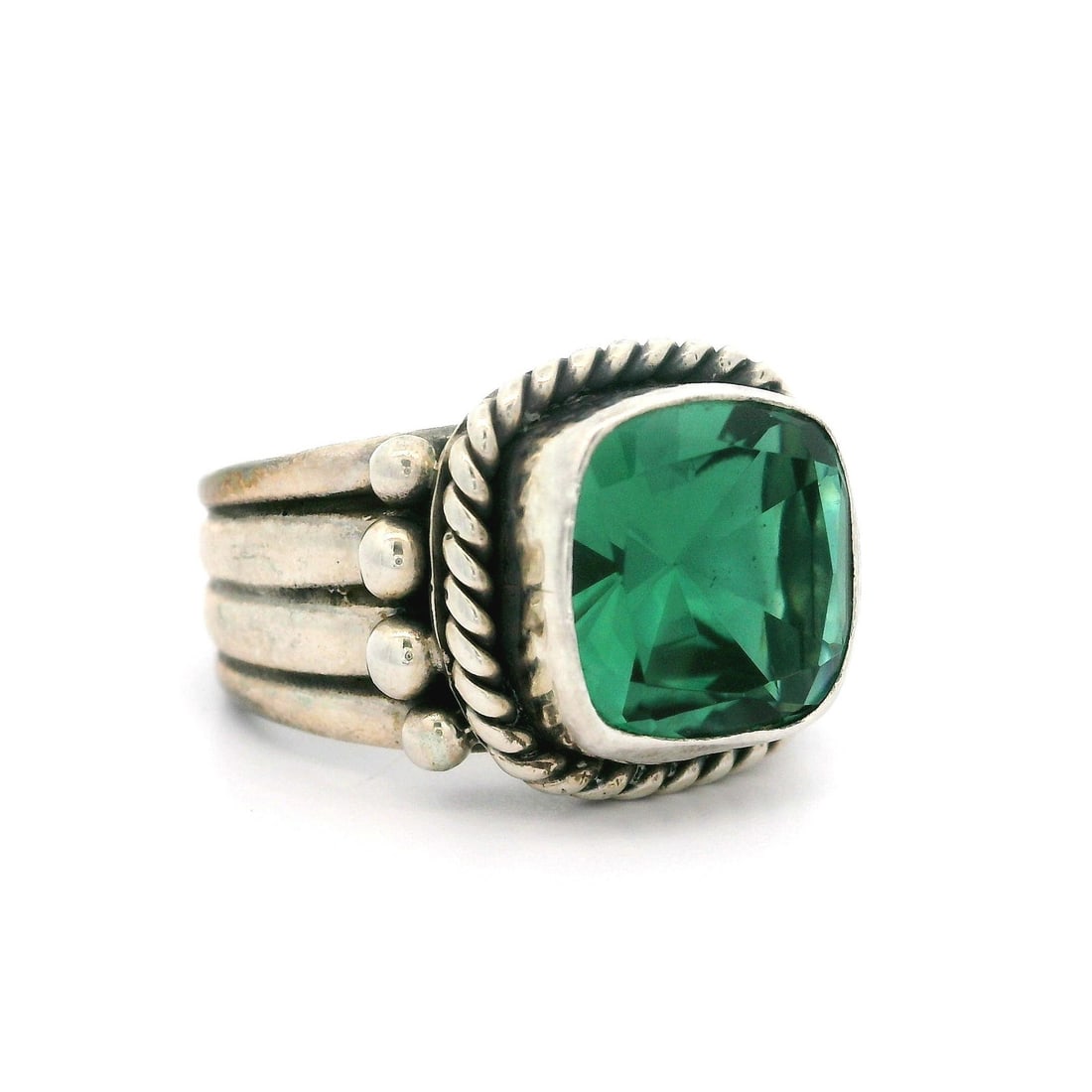 Navajo Handmade Sterling Silver Green Quartz Cocktail Ring (1 of 5)