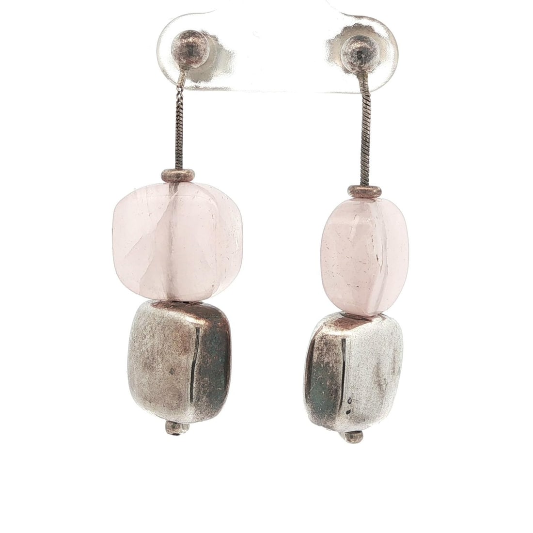 Sterling Silver Natural Rose Quartz Long Drop Dangle Earrings (1 of 6)