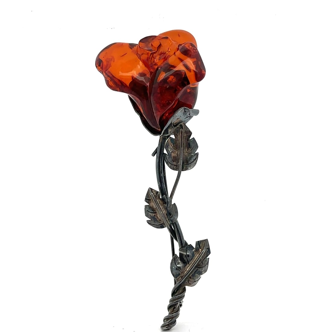 Vintage Sterling Silver Amber Flower Brooch Pin Natural Orange (1 of 8)