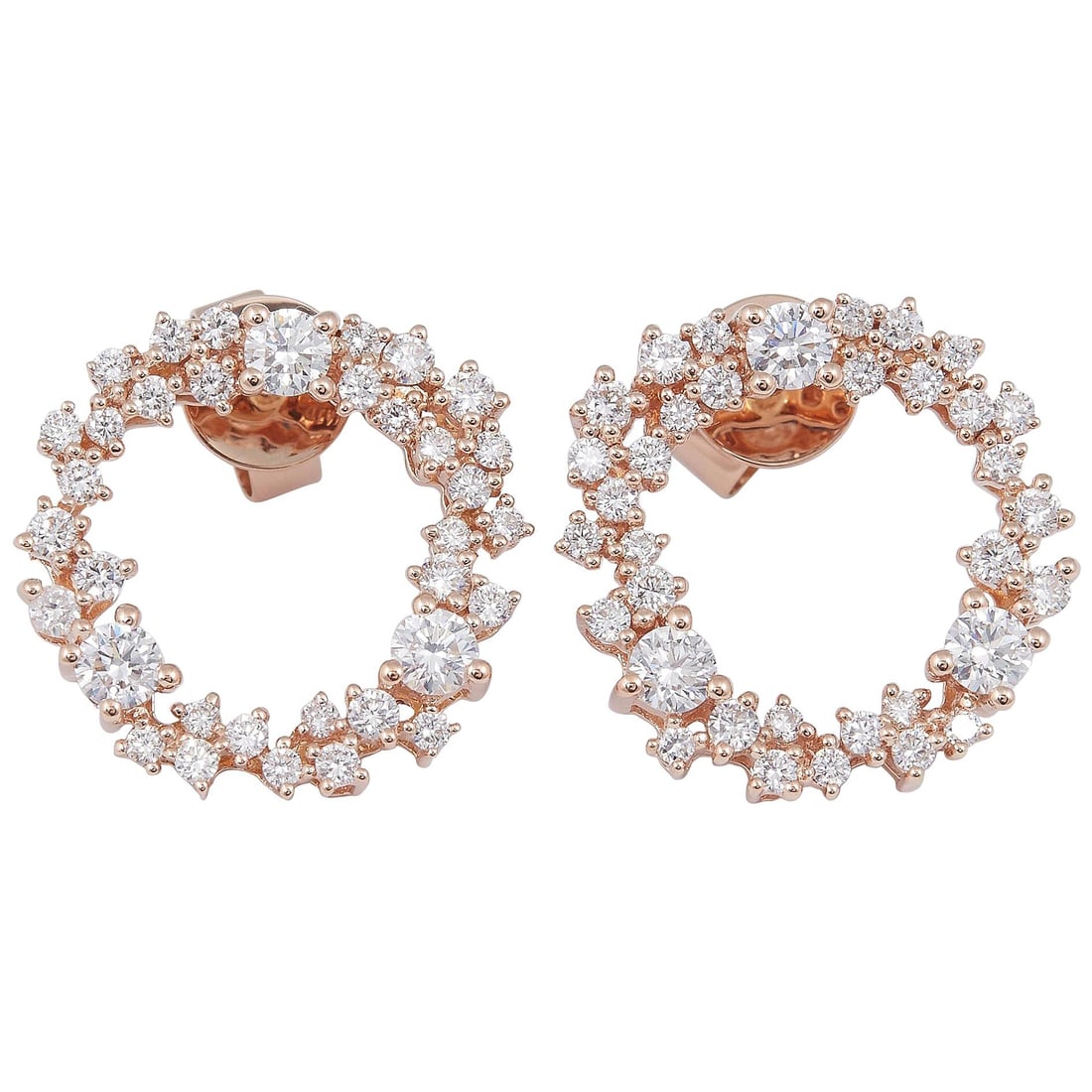 Harbor Diamonds 1.34 Carats Diamond Hoop Stud Earrings 18K Rose Gold (1 of 9)