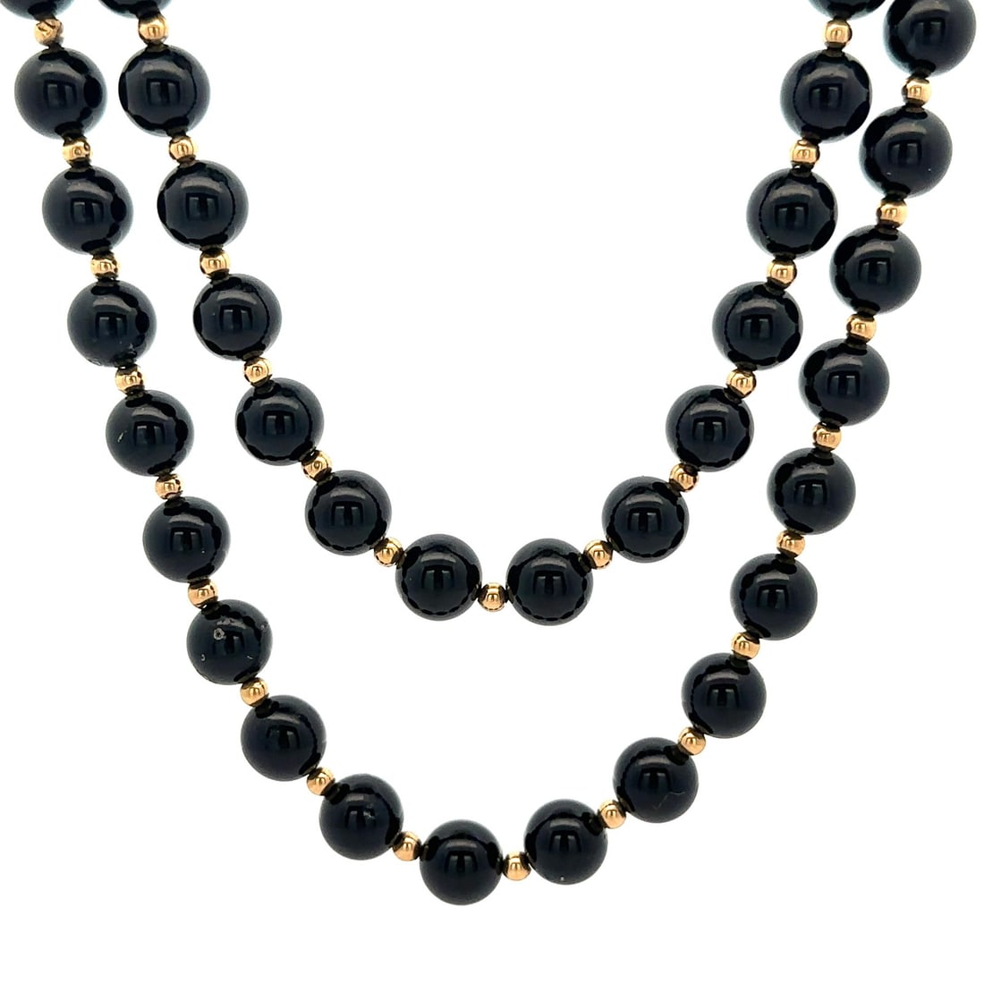 Vintage Long Strand Necklace Black Onyx & 14k Yellow Gold Beads 30" (1 of 3)