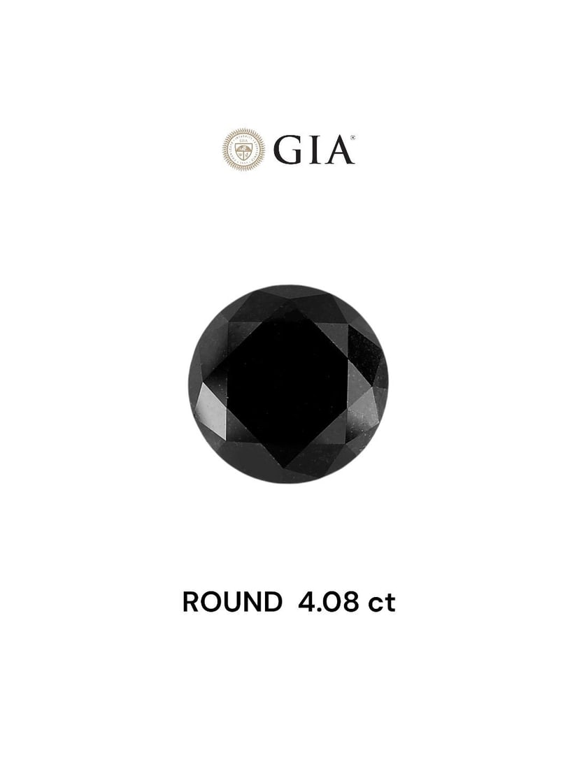 Loose Diamond - ROUND 4.08ct Fancy Black VVS2: Loose Diamond - ROUND 4.08ct Fancy Black VVS2 Source: Natural Shape: ROUND Carats: 4.08 Color: Fancy Black Certification: GIA Video: