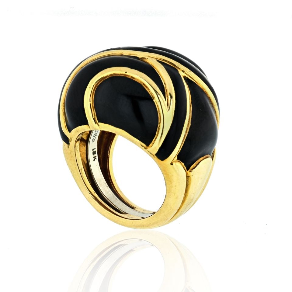 David Webb 18K Gold & Platinum Bombe Enamel Ring Signed Webb (1 of 4)