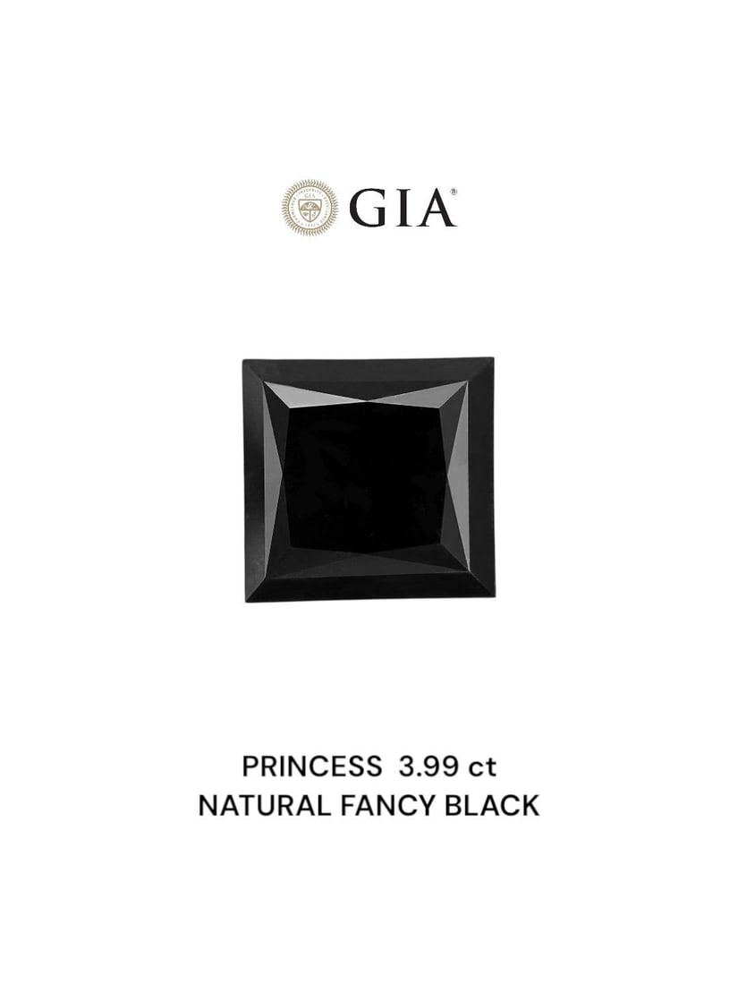 Loose Diamond - PRINCESS 3.99ct Fancy Black VVS2: Loose Diamond - PRINCESS 3.99ct Fancy Black VVS2 Source: Natural Shape: PRINCESS Carats: 3.99 Color: Fancy Black Certification: GIA Video: