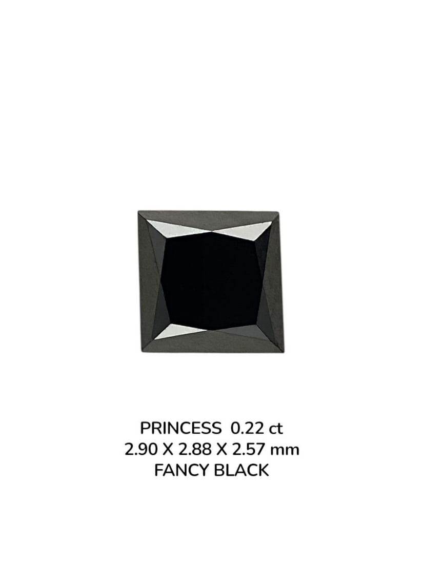 Loose Diamond - PRINCESS 0.22ct Fancy Black VVS2: Loose Diamond - PRINCESS 0.22ct Fancy Black VVS2 Source: Natural Shape: PRINCESS Carats: 0.22 Color: Fancy Black Certification: NONE PLEASE NOTE: Framed, Large, or heavy items do not have shipping cos