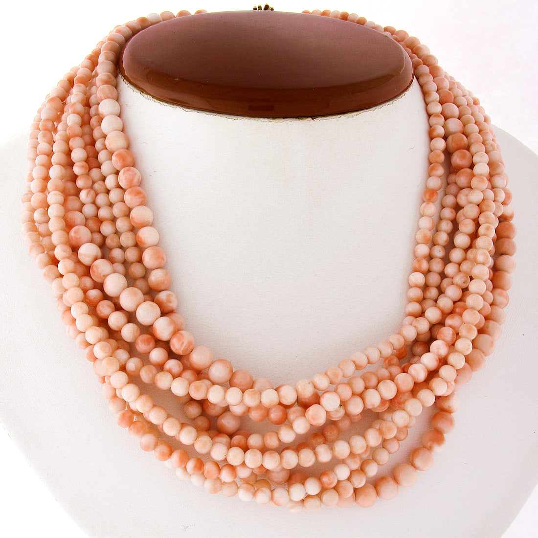 Vintage 17 Inch Multi Strand Coral Bead Necklace with Yellow Gold Clasp (1 of 9)
