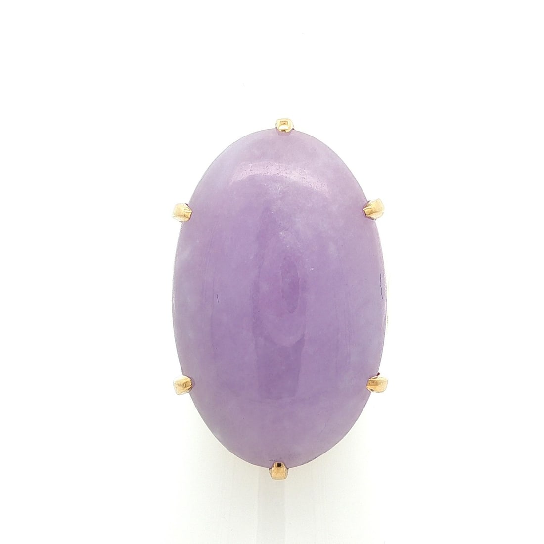 Gump's 18k Gold 34ct GIA Certified Purple Lavender Jade Ring: Gump's 18k Gold 34ct GIA Certified Purple Lavender Jade Ring This exquisite 18k yellow gold statement ring features a stunning 34ct genuine purple lavender jade stone, certified by GIA. The jade is a