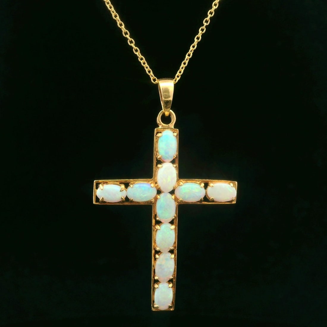 Vintage 14k Yellow Gold Opal Cross Pendant Necklace 18" Chain (1 of 5)