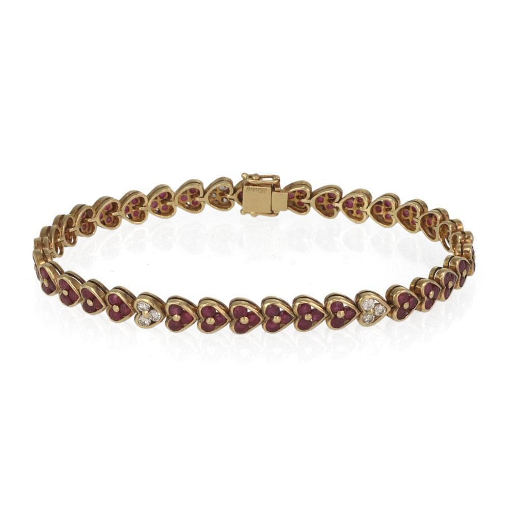 14k Yellow Gold Heart Link Bracelet 4.00ct Ruby 0.45ct Diamond (1 of 5)