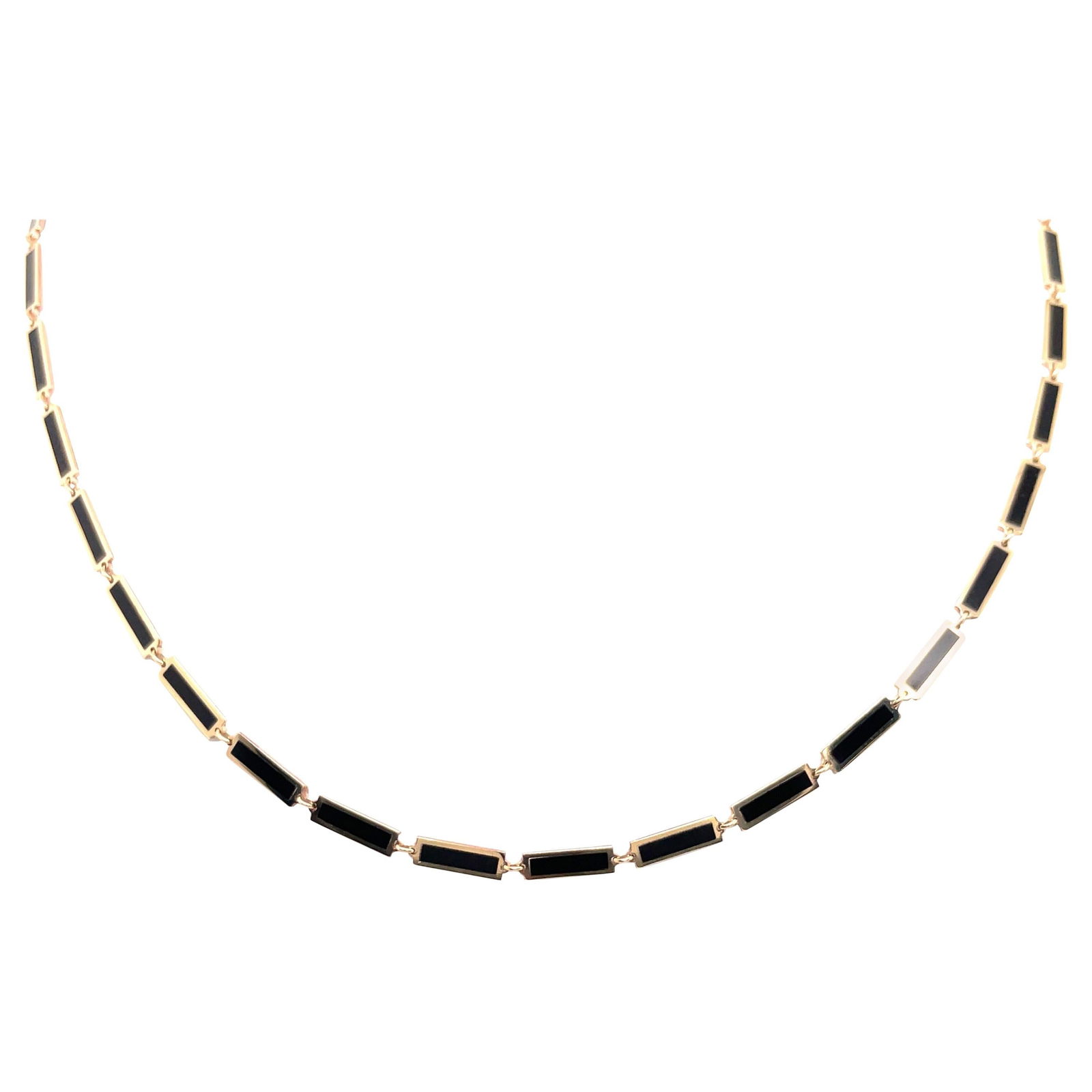 Harbor Diamonds Italian 14k Yellow Gold Onyx Bar Necklace 16 in: Harbor Diamonds Italian 14k Yellow Gold Onyx Bar Necklace 16 in This stunning Italian necklace features a contemporary design crafted from 14k yellow gold. It showcases elegant emerald-cut onyx stones