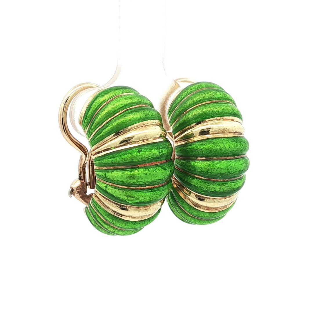 Vintage Tiffany & Co. 18k Yellow Gold Green Enamel Clip On Earrings (1 of 8)