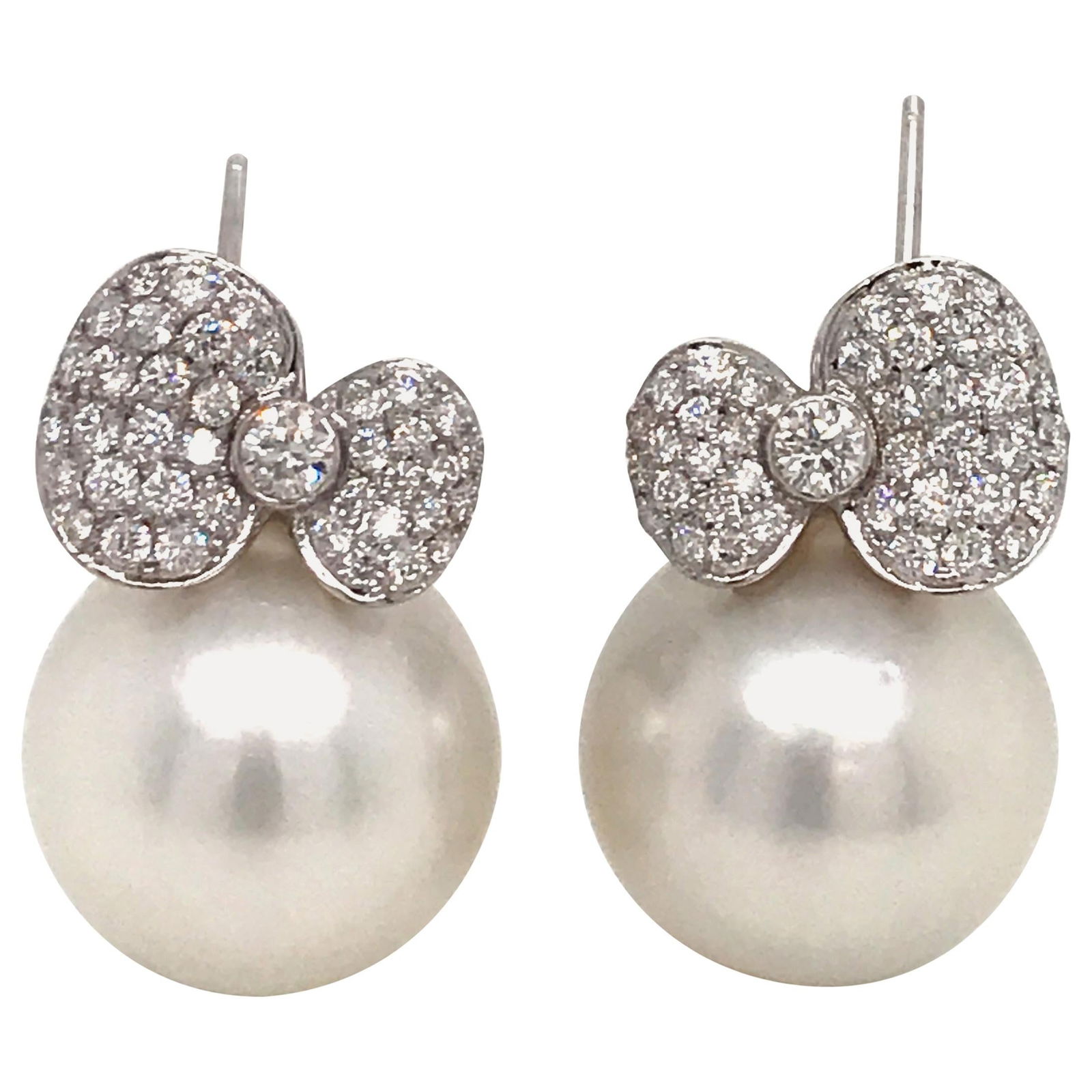 Harbor Diamonds 18K White Gold South Sea Pearl Diamond Bow Earrings (1 of 9)