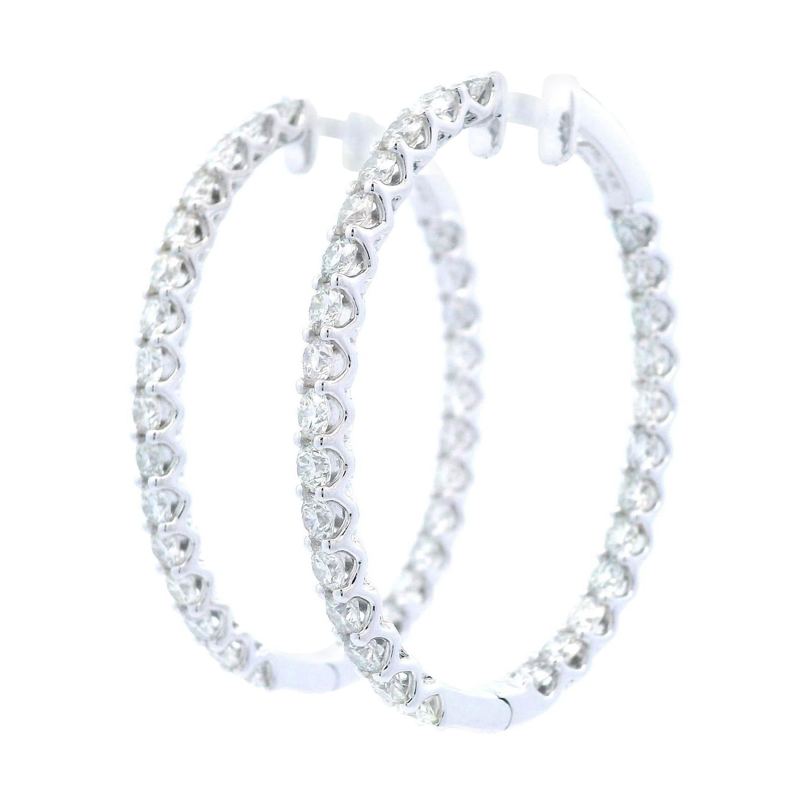 Contemporary 4.33 Carat Round Diamond Hoop Earrings in 14k White Gold (1 of 4)