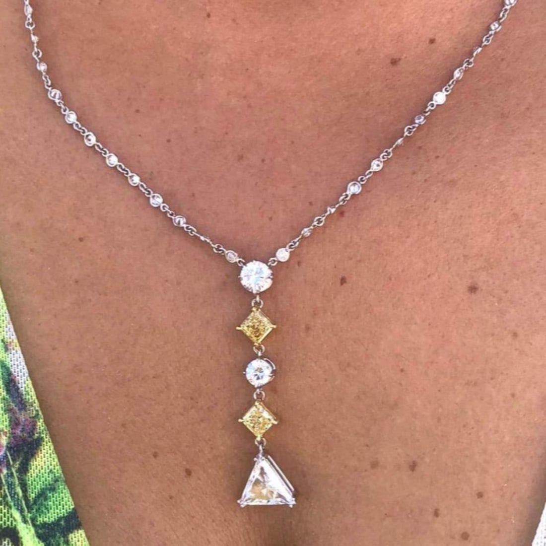 7.95 Ct Diamonds by the Yard Necklace in 18K Yellow Gold & Platinum: 7.95 Ct Diamonds by the Yard Necklace in 18K Yellow Gold & Platinum This stunning 7.95 Ct Diamonds by the Yard Necklace features a luxurious array of diamonds, including a dazzling center stone that i