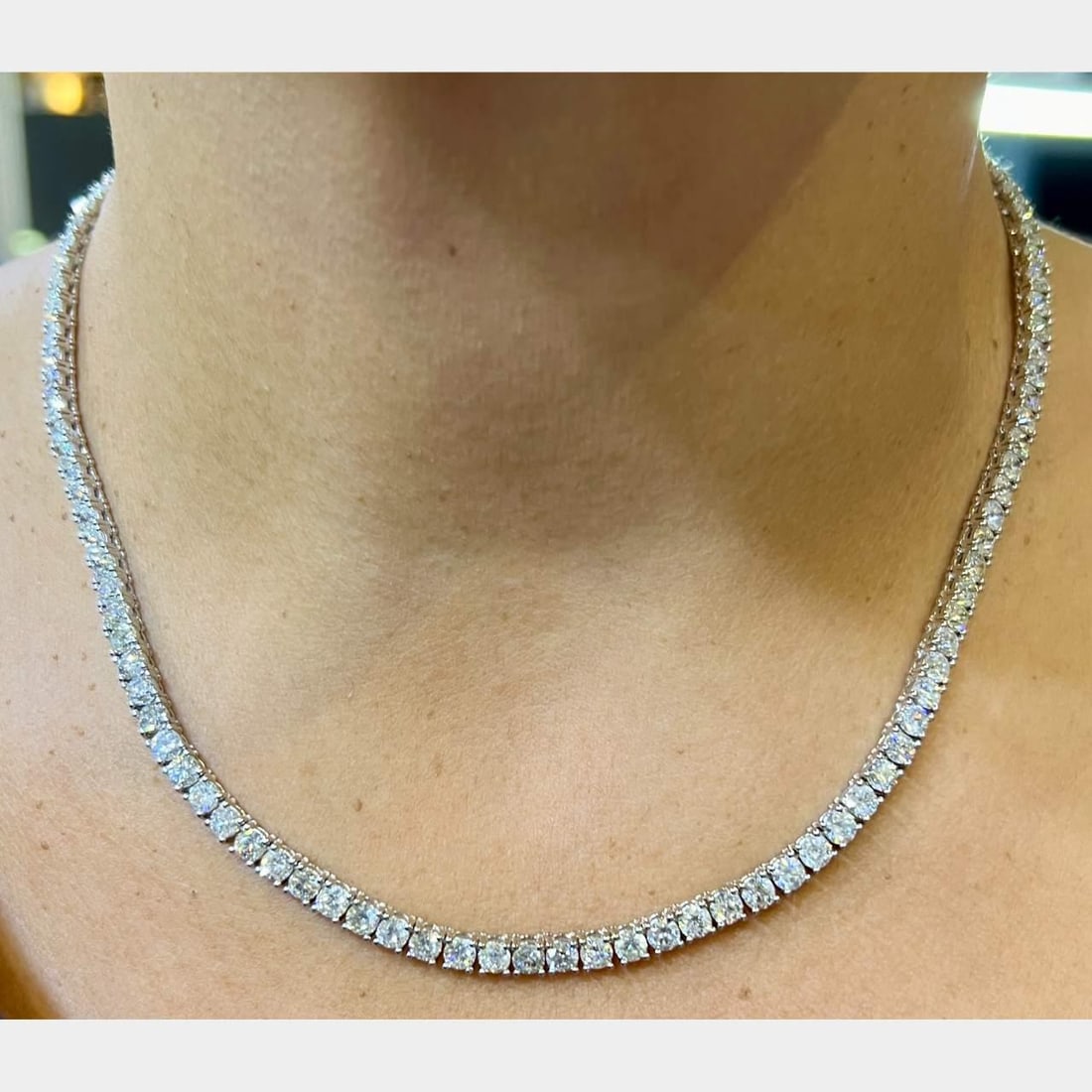 14K White Gold 24.10 Ct Diamond Tennis Necklace 118 Diamonds (1 of 3)