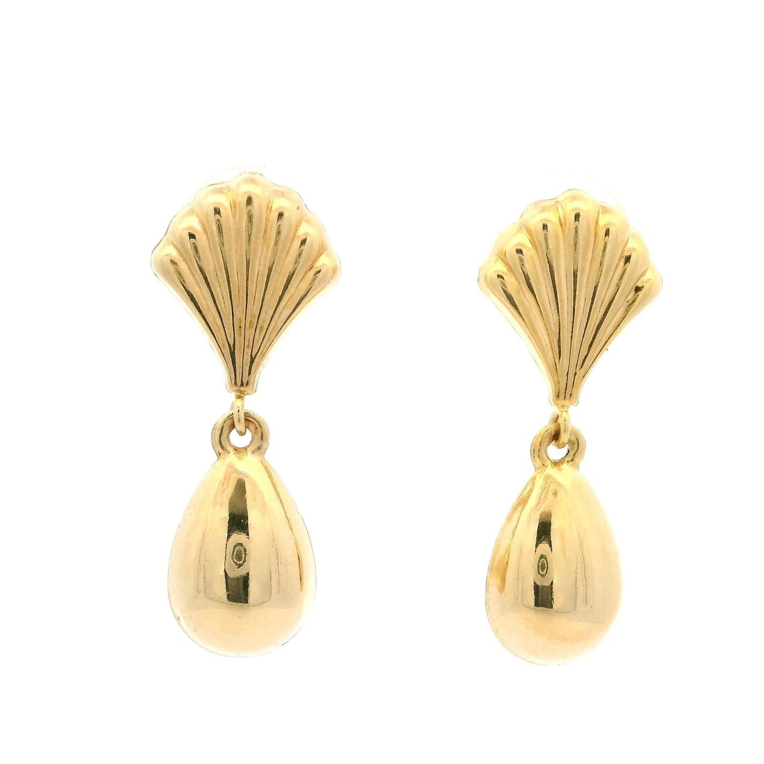 14k Yellow Gold Seashell Teardrop Dangle Earrings Butterfly Closures (1 of 5)