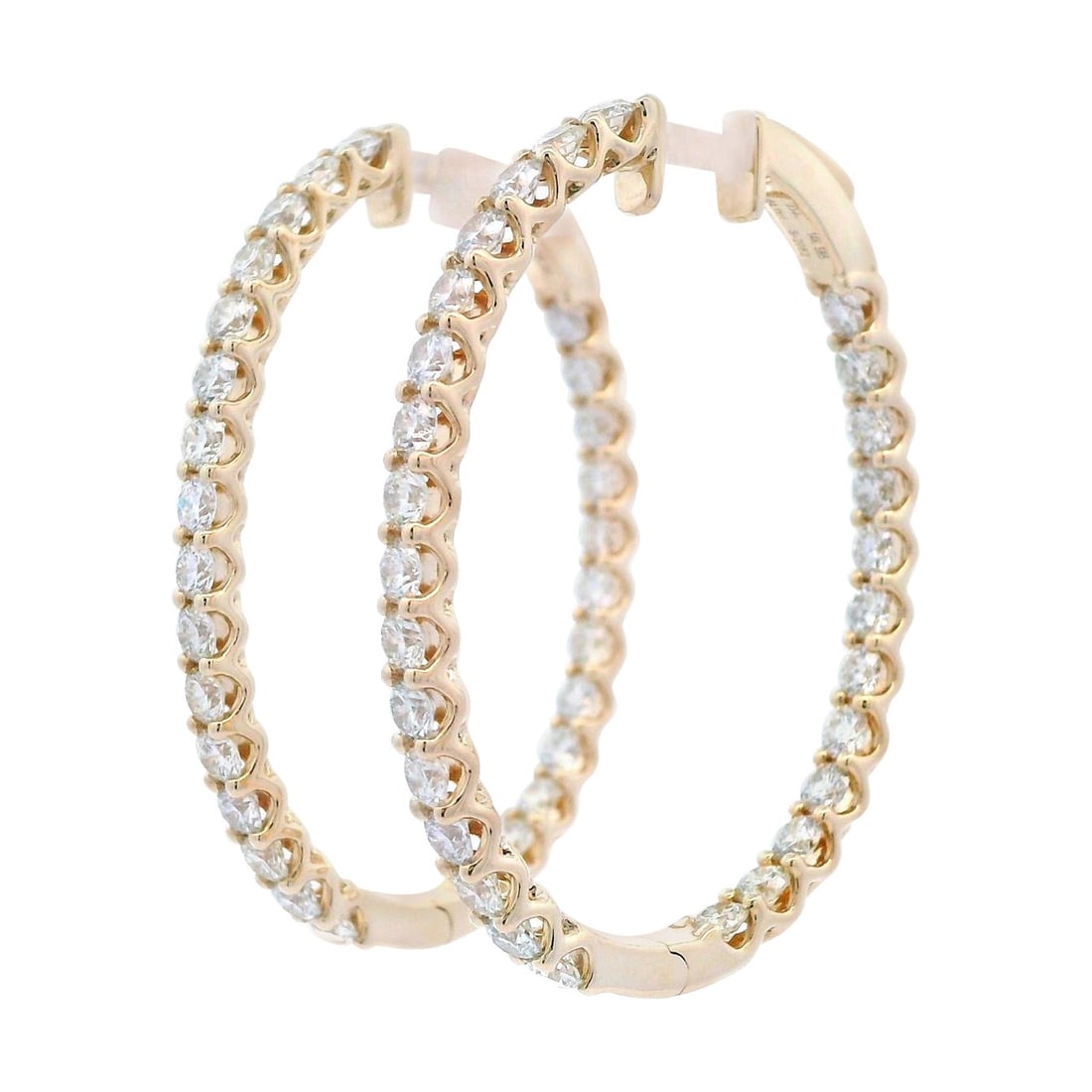 14k Yellow Gold 4.11ct Round Diamond Hoop Earrings GIA Appraisal: 14k Yellow Gold 4.11ct Round Diamond Hoop Earrings GIA Appraisal These exquisite contemporary hoop earrings are crafted in 14k yellow gold and feature a stunning total of 4.11 carats of round brillian