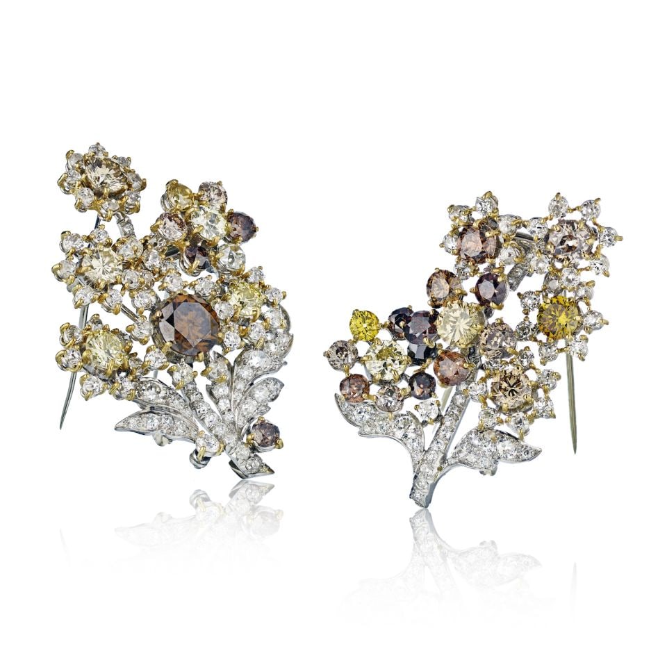 Platinum Brooch Set with 39 Carats Natural Fancy Colored Diamonds (1 of 1)