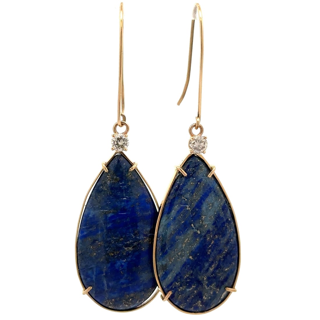 Handmade 14K Gold Lapis Lazuli Diamond Dangle Earrings (1 of 6)