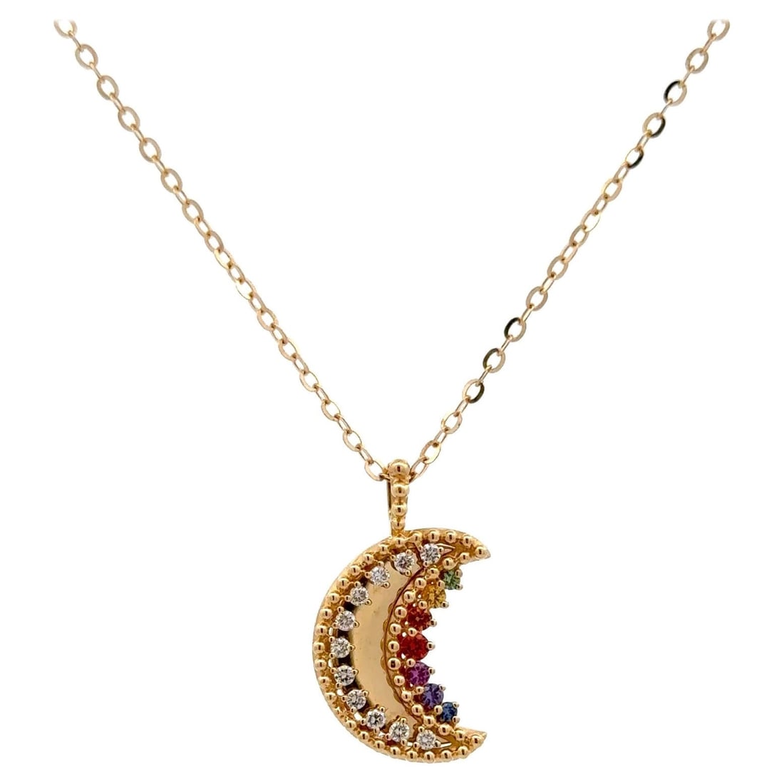 Harbor Diamonds 18KT Yellow Gold Crescent Moon Pendant Necklace with Multi-Color Sapphires and (1 of 9)