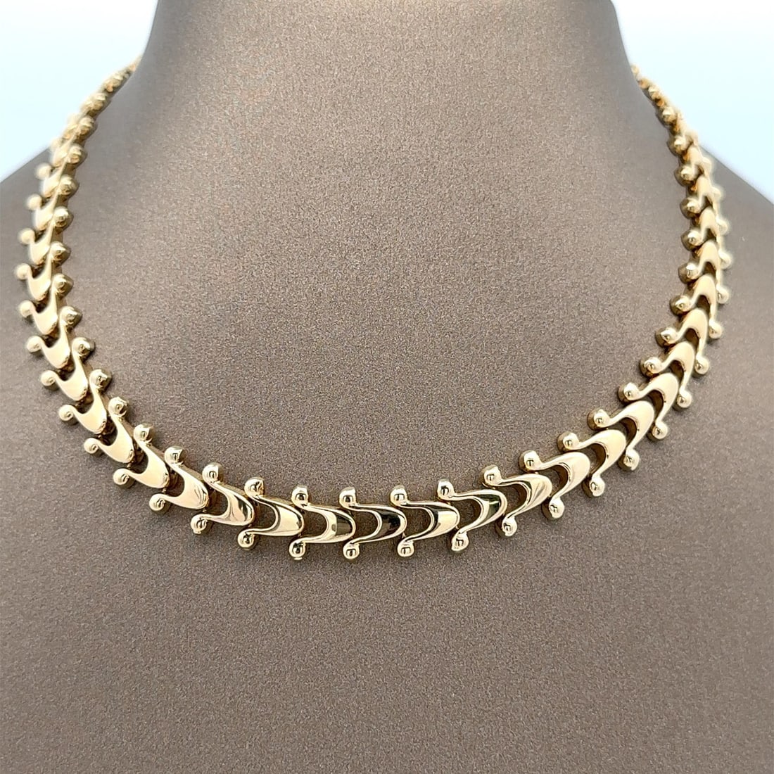 Italian 14k Yellow Gold 15 Inch Polished Flat Link Chain Necklace (1 of 6)